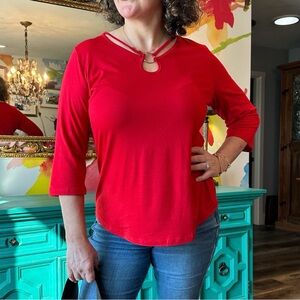 Elegant Red Long Sleeve Women's Top